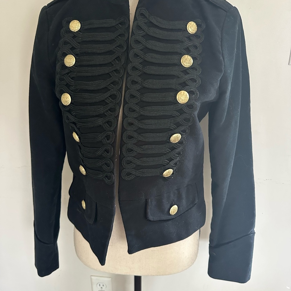 Black Military Style Jacket with Gold Accents